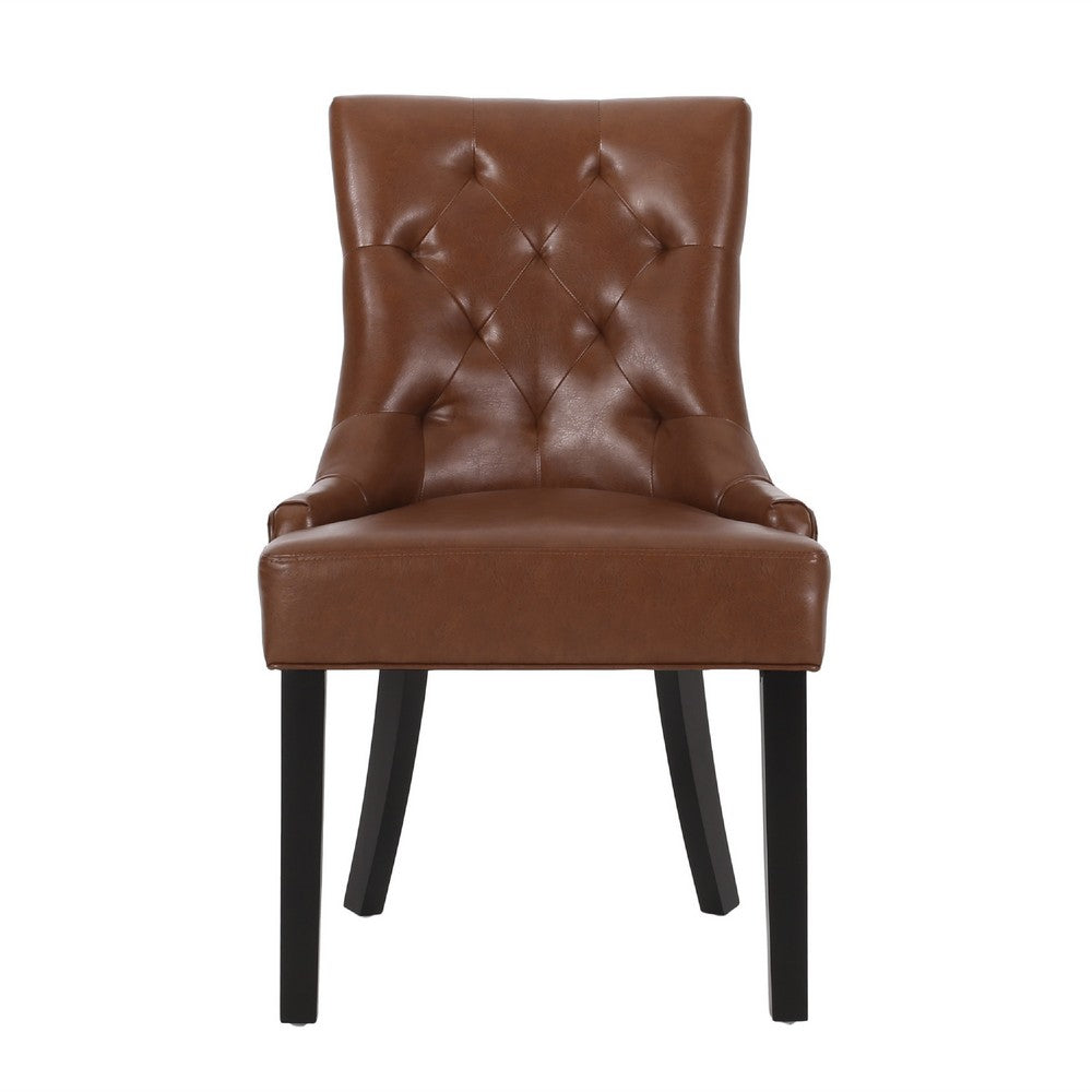 Chen Dining Chair Set of 2 | Diamond Tufted Back | Brown Faux Leather