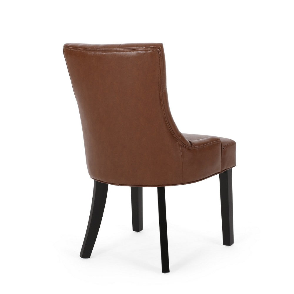 Chen Dining Chair Set of 2 | Diamond Tufted Back | Brown Faux Leather