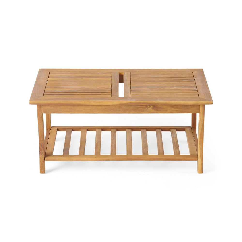 3pc Outdoor Club Chair Set w Coffee Table | Brown Wood Slatted Design BM335252