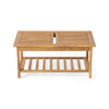 3pc Outdoor Club Chair Set w Coffee Table | Brown Wood Slatted Design