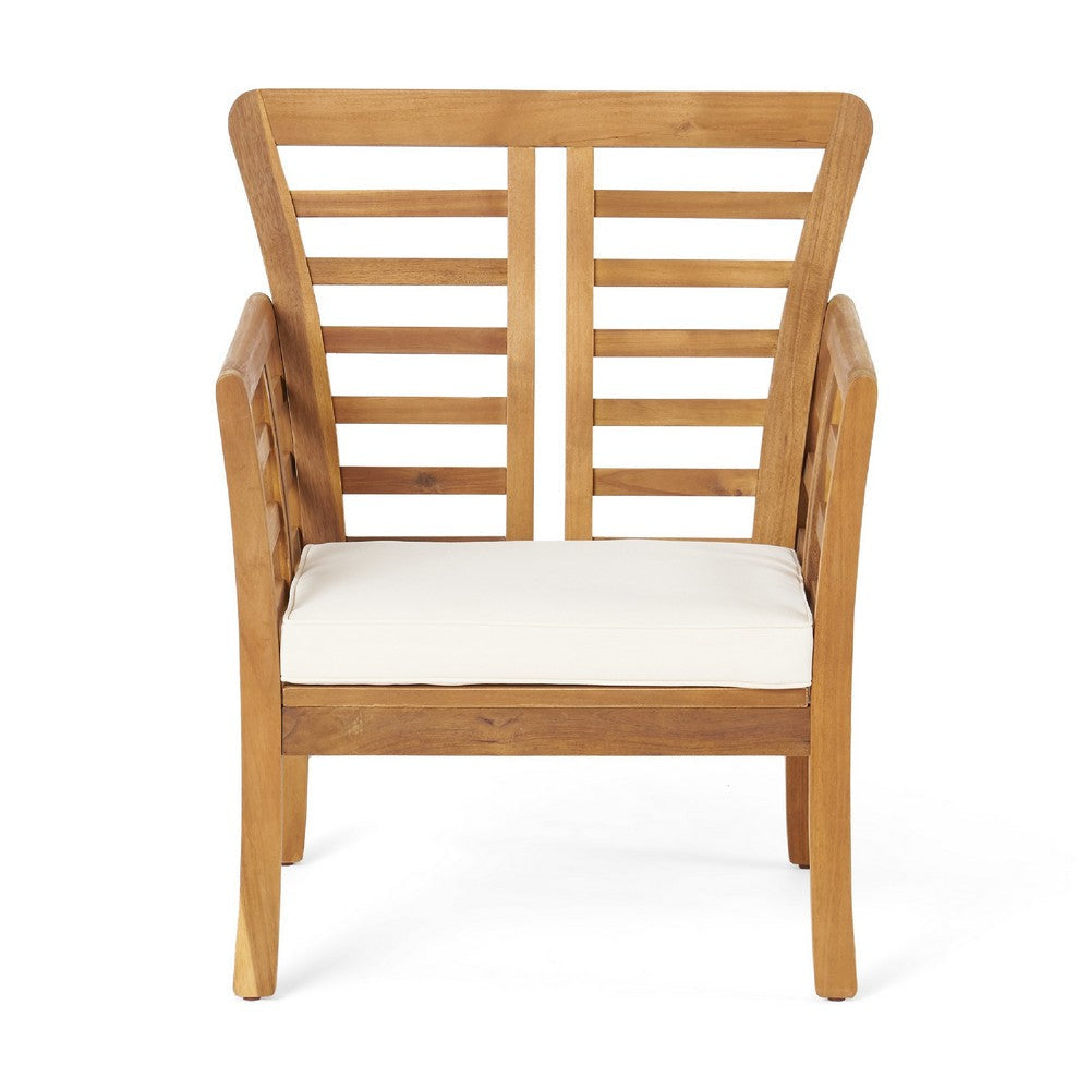 3pc Outdoor Club Chair Set w Coffee Table | Brown Wood Slatted Design BM335252