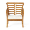 3pc Outdoor Club Chair Set w Coffee Table | Brown Wood Slatted Design