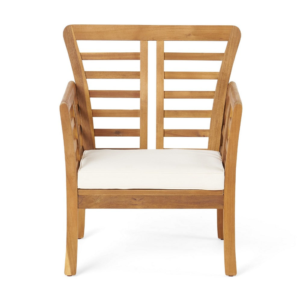 3pc Outdoor Club Chair Set w Coffee Table | Brown Wood Slatted Design