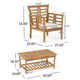 3pc Outdoor Club Chair Set w Coffee Table | Brown Wood Slatted Design