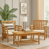 3pc Outdoor Club Chair Set w Coffee Table | Brown Wood Slatted Design