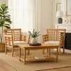 3pc Outdoor Club Chair Set w Coffee Table | Brown Wood Slatted Design