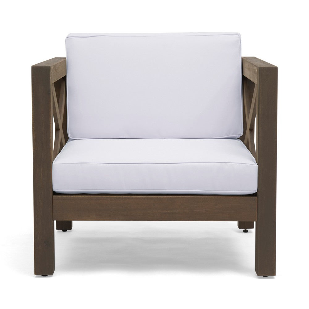 Bea Outdoor Club Chair | White Cushions | X Back Design Weathered Gray