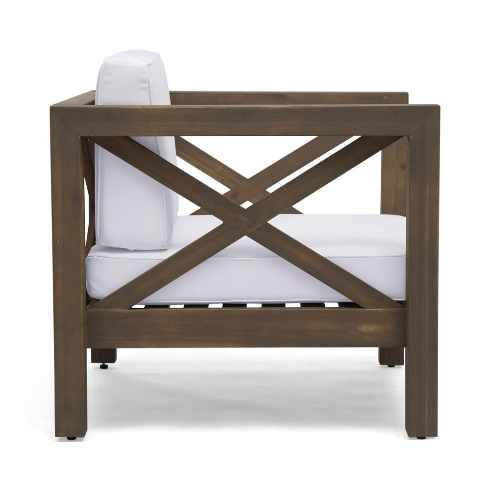 Bea Outdoor Club Chair | White Cushions | X Back Design Weathered Gray