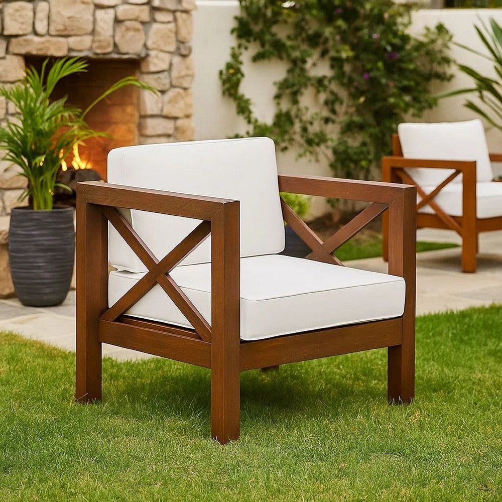 Bea Outdoor Club Chair | White Cushions | X Back Design Weathered Gray