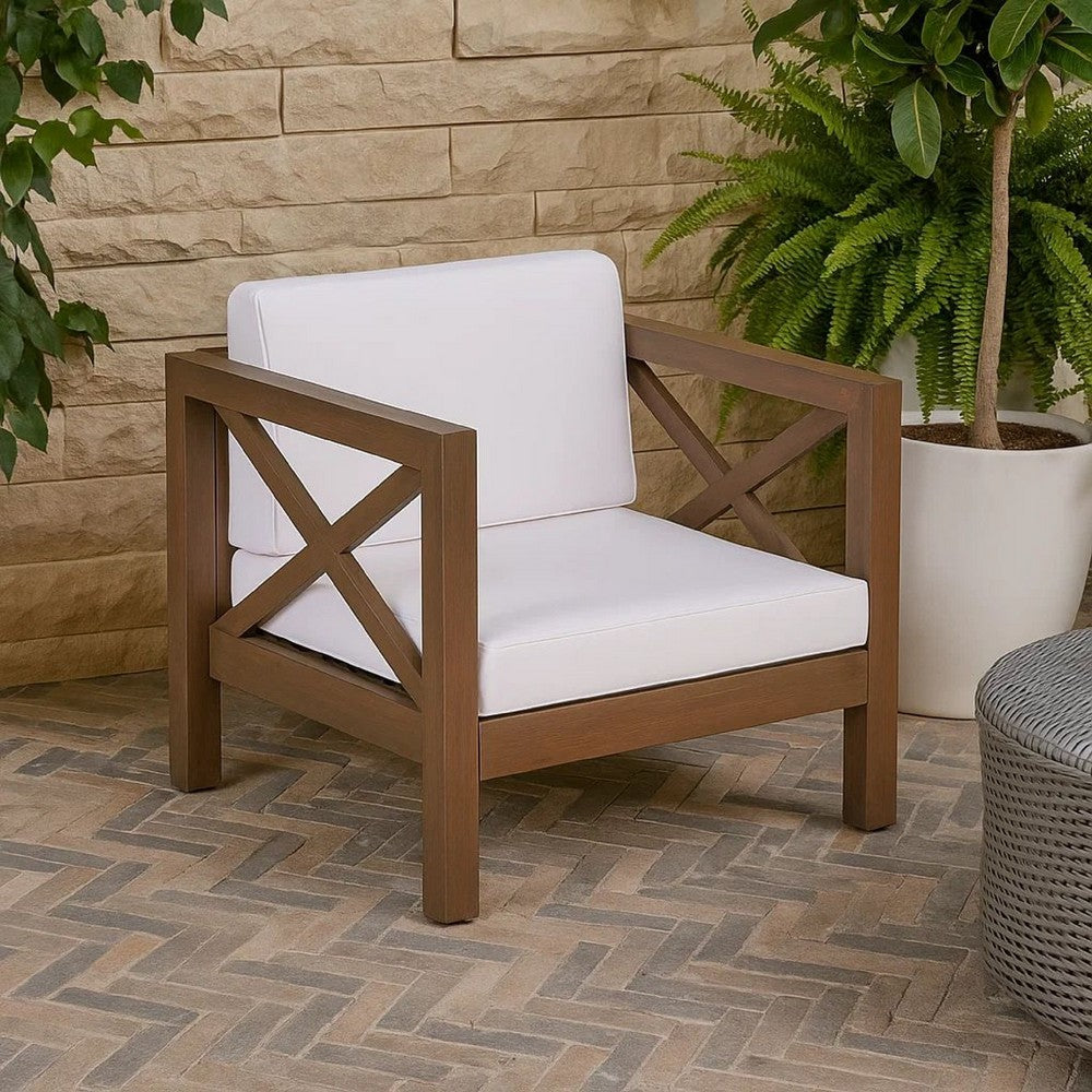 Bea Outdoor Club Chair | White Cushions | X Back Design Weathered Gray