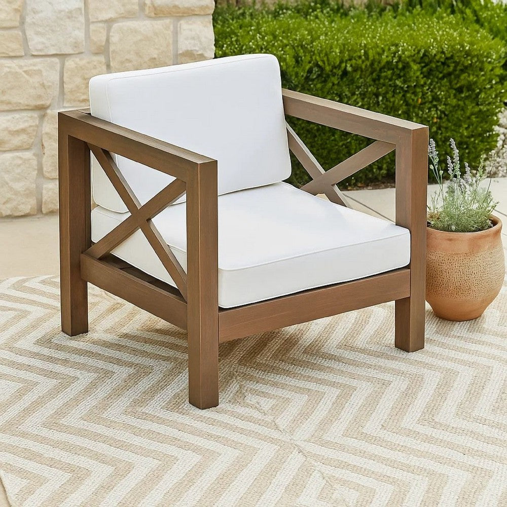 Bea Outdoor Club Chair | White Cushions | X Back Design Weathered Gray