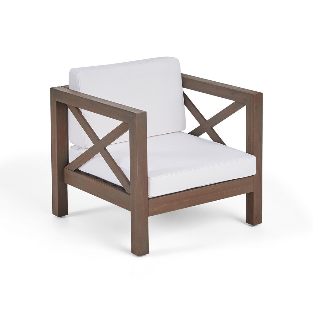 Bea Outdoor Club Chair | White Cushions | X Back Design Weathered Gray