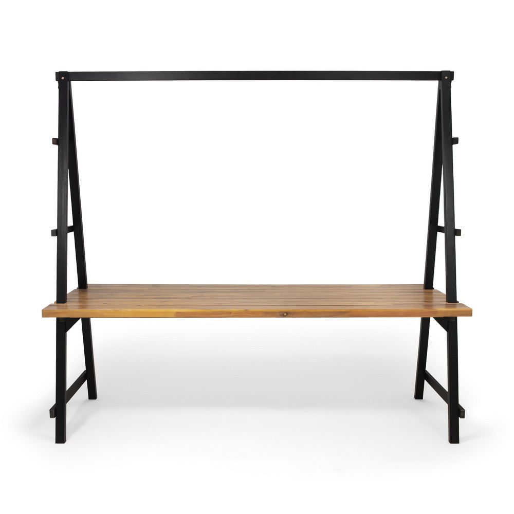 Jo Outdoor Pergola Table | Black Metal Frame | Slatted Teak Brown Wood