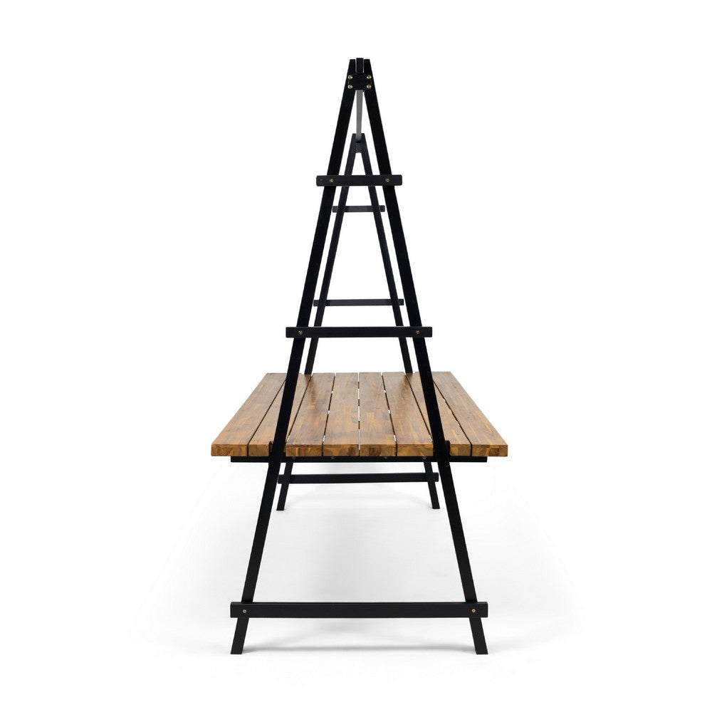 Jo Outdoor Pergola Table | Black Metal Frame | Slatted Teak Brown Wood BM335254