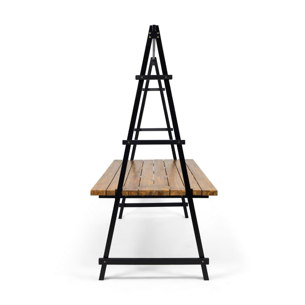 Jo Outdoor Pergola Table | Black Metal Frame | Slatted Teak Brown Wood