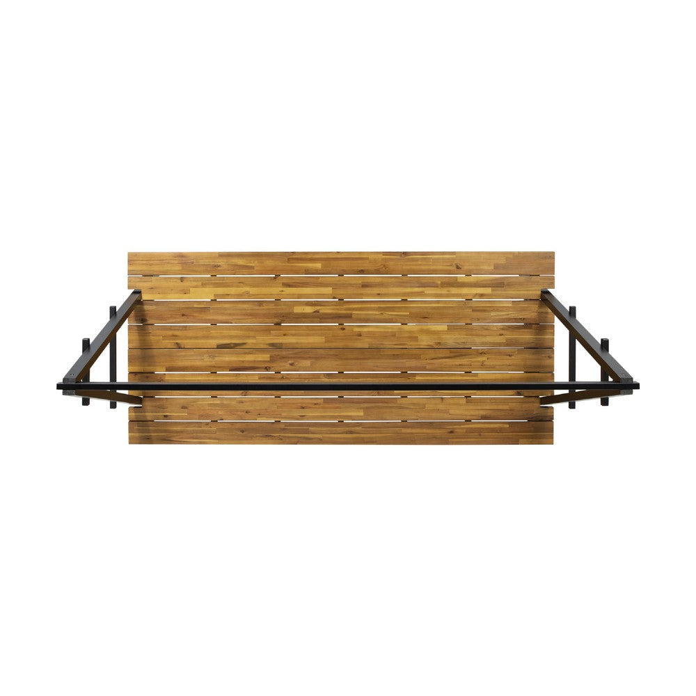 Jo Outdoor Pergola Table | Black Metal Frame | Slatted Teak Brown Wood BM335254