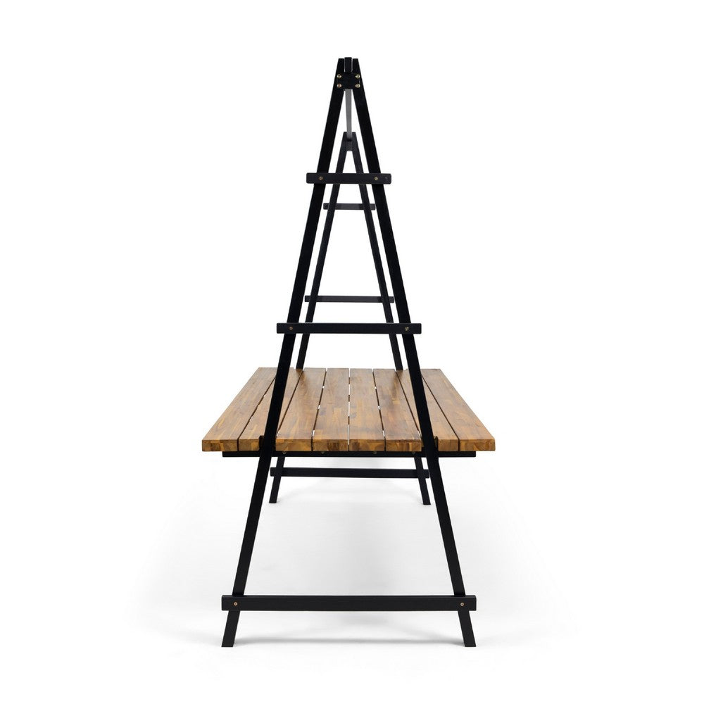 Jo Outdoor Pergola Table | Black Metal Frame | Slatted Teak Brown Wood