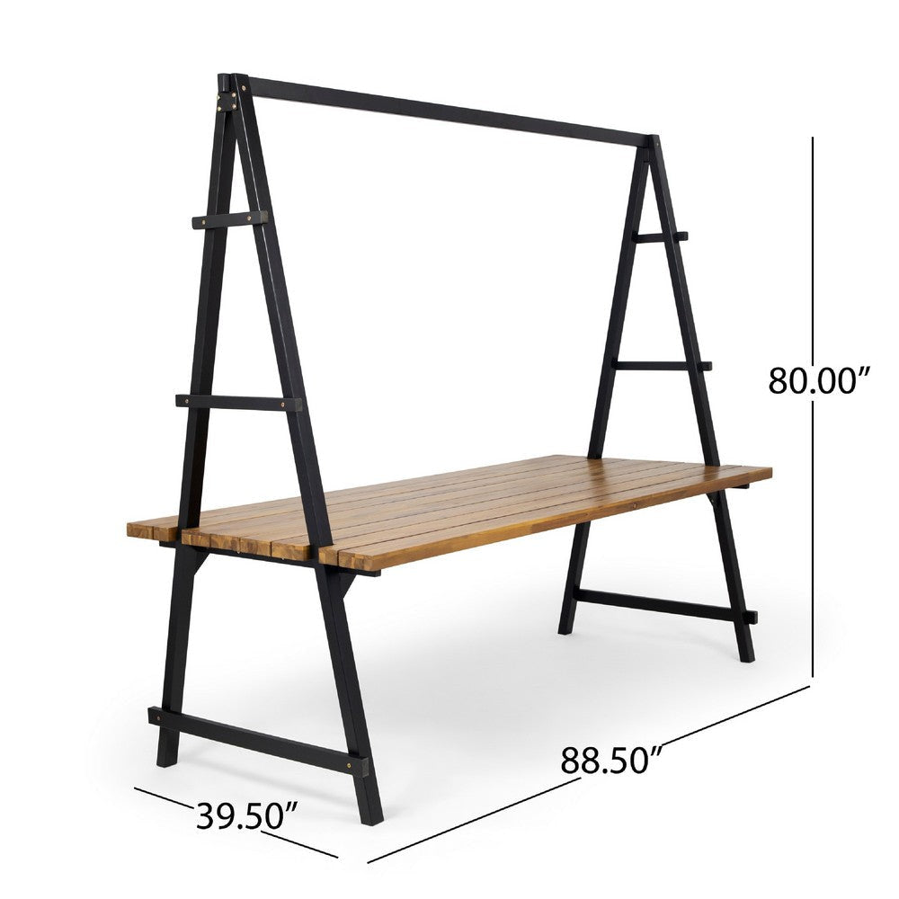 Jo Outdoor Pergola Table | Black Metal Frame | Slatted Teak Brown Wood BM335254