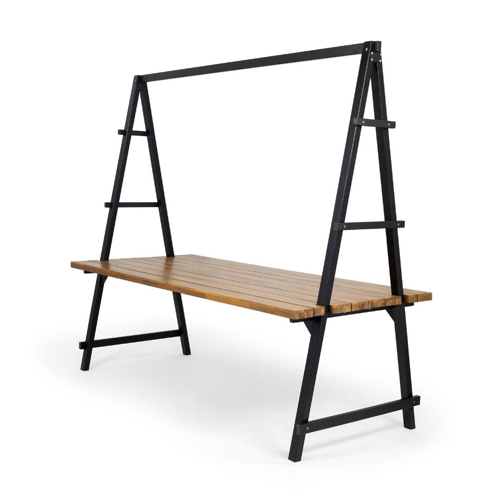 Jo Outdoor Pergola Table | Black Metal Frame | Slatted Teak Brown Wood