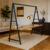 Jo Outdoor Pergola Table | Black Metal Frame | Slatted Teak Brown Wood