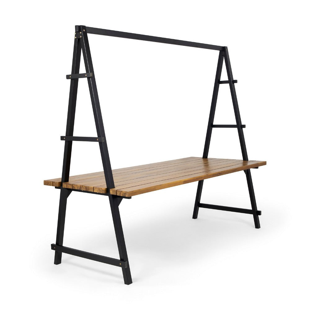 Jo Outdoor Pergola Table | Black Metal Frame | Slatted Teak Brown Wood