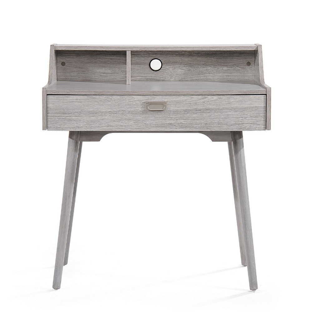 Modern Study Desk w Drawer and 2 Small Cubbies | 35" Oak Gray Wood