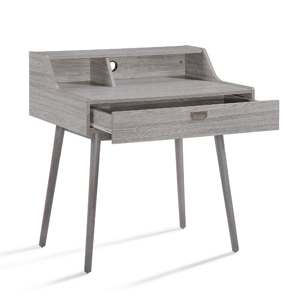 Modern Study Desk w Drawer and 2 Small Cubbies | 35" Oak Gray Wood