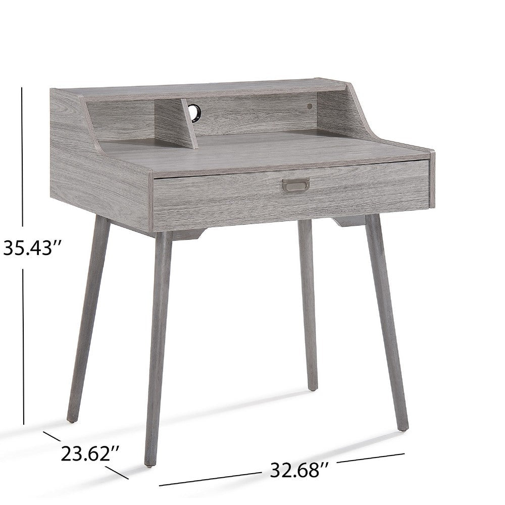 Modern Study Desk w Drawer and 2 Small Cubbies | 35’’ Oak Gray Wood BM335255