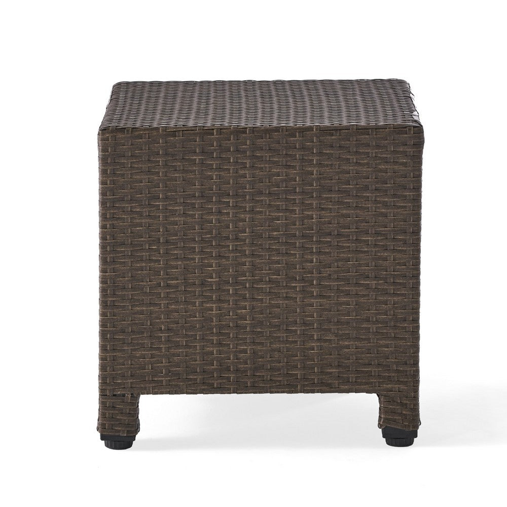 Perie Accent Table | 18" Modern Square Top | Dark Brown Rattan Woven