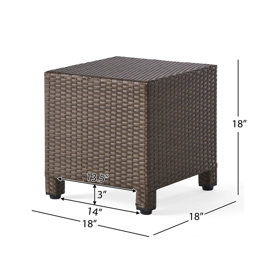 Perie Accent Table | 18" Modern Square Top | Dark Brown Rattan Woven