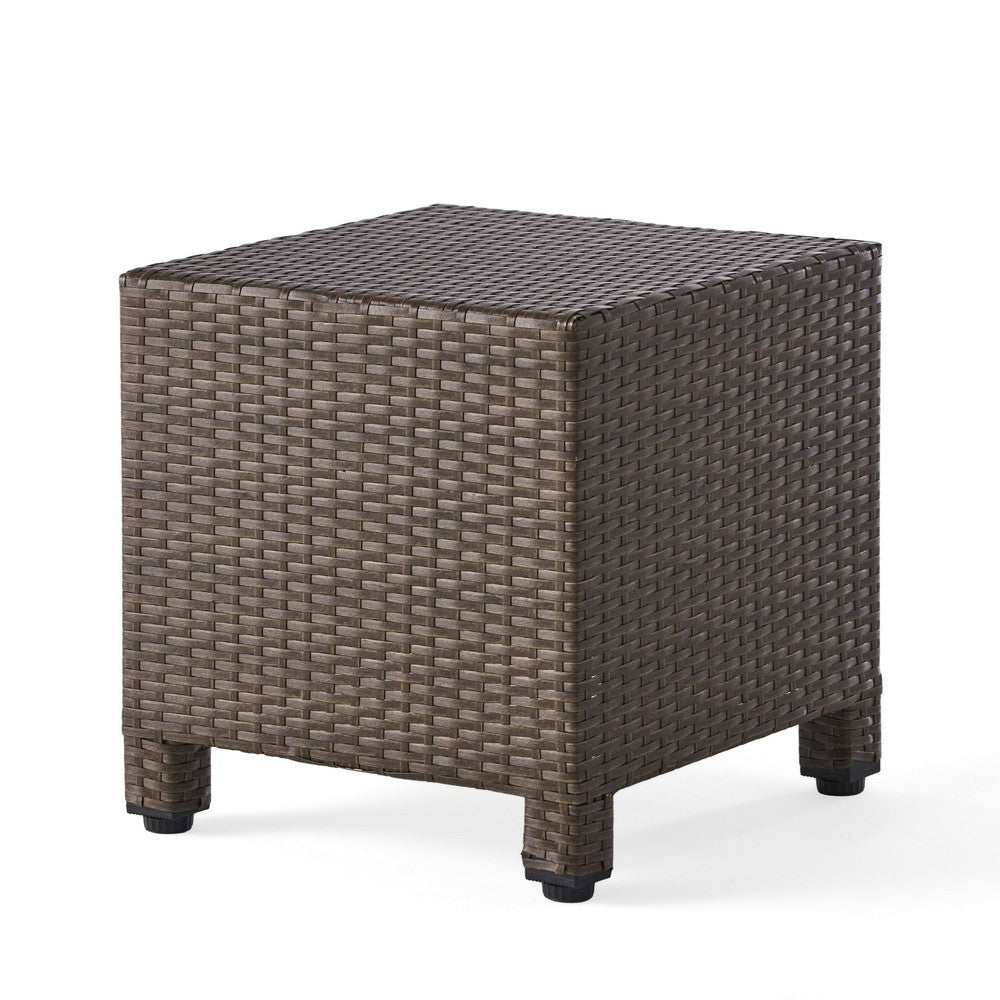 Perie Accent Table | 18" Modern Square Top | Dark Brown Rattan Woven