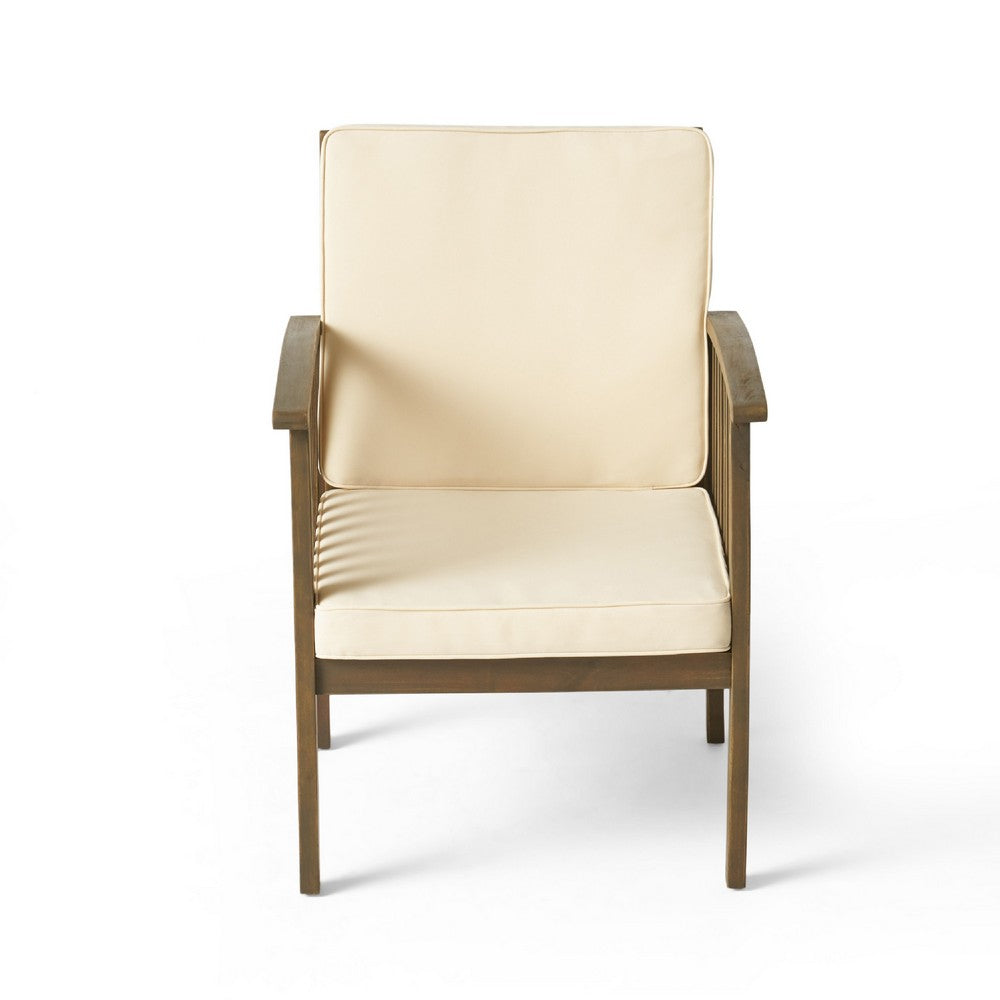 Gerry Outdoor Club Chair Set of 2 | Cream Cushion | Slatted Dark Brown