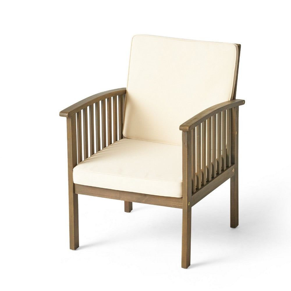 Gerry Outdoor Club Chair Set of 2 | Cream Cushion | Slatted Dark Brown