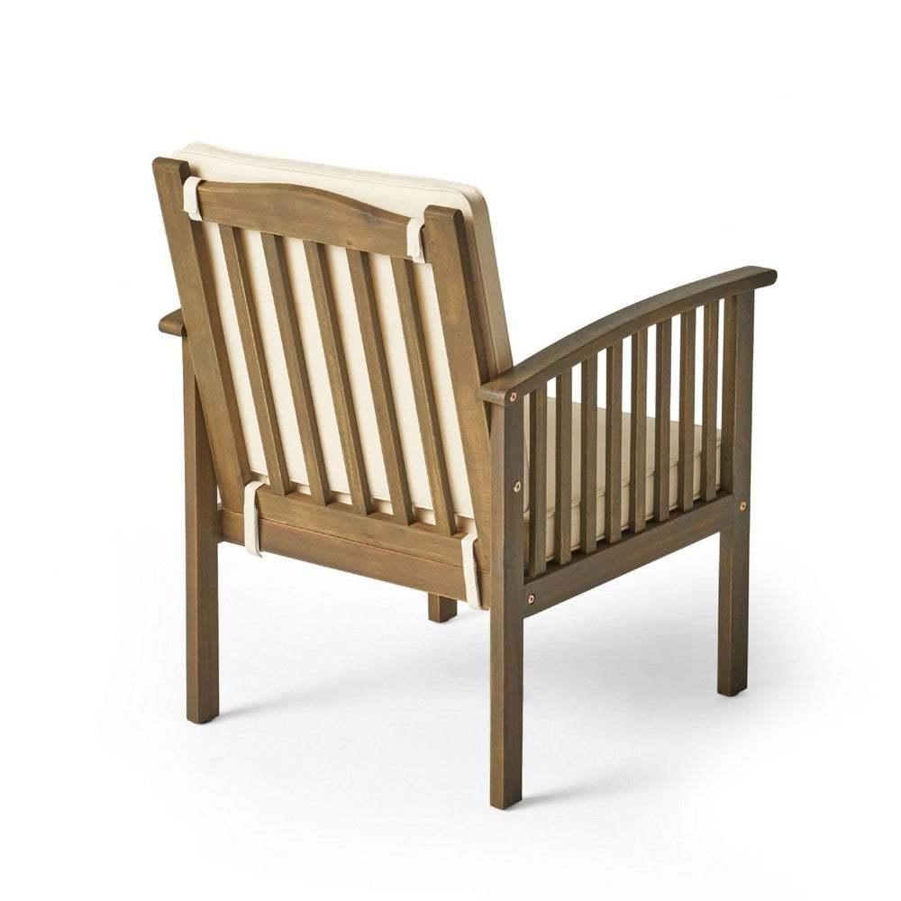 Gerry Outdoor Club Chair Set of 2 | Cream Cushion | Slatted Dark Brown