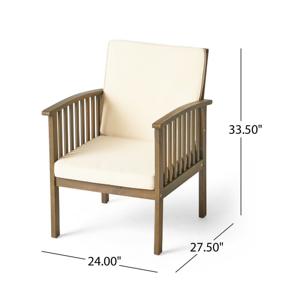 Gerry Outdoor Club Chair Set of 2 | Cream Cushion | Slatted Dark Brown