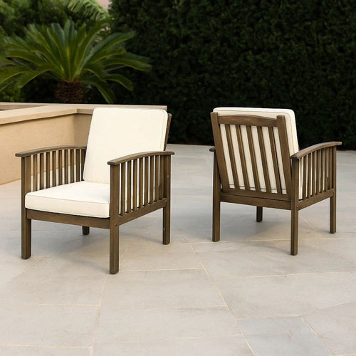 Gerry Outdoor Club Chair Set of 2 | Cream Cushion | Slatted Dark Brown