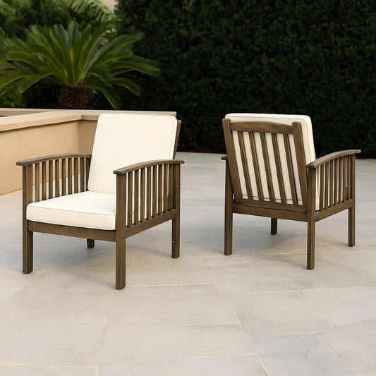 Gerry Outdoor Club Chair Set of 2 | Cream Cushion | Slatted Dark Brown