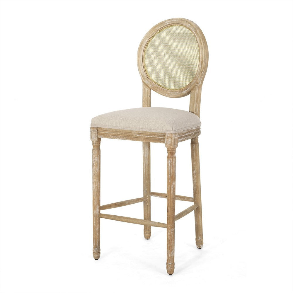 Barstool Chair Set of 2 | Beige Cushion and Natural Brown Rattan Back BM335258