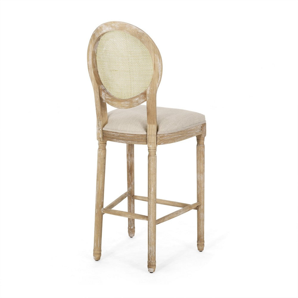 Barstool Chair Set of 2 | Beige Cushion and Natural Brown Rattan Back