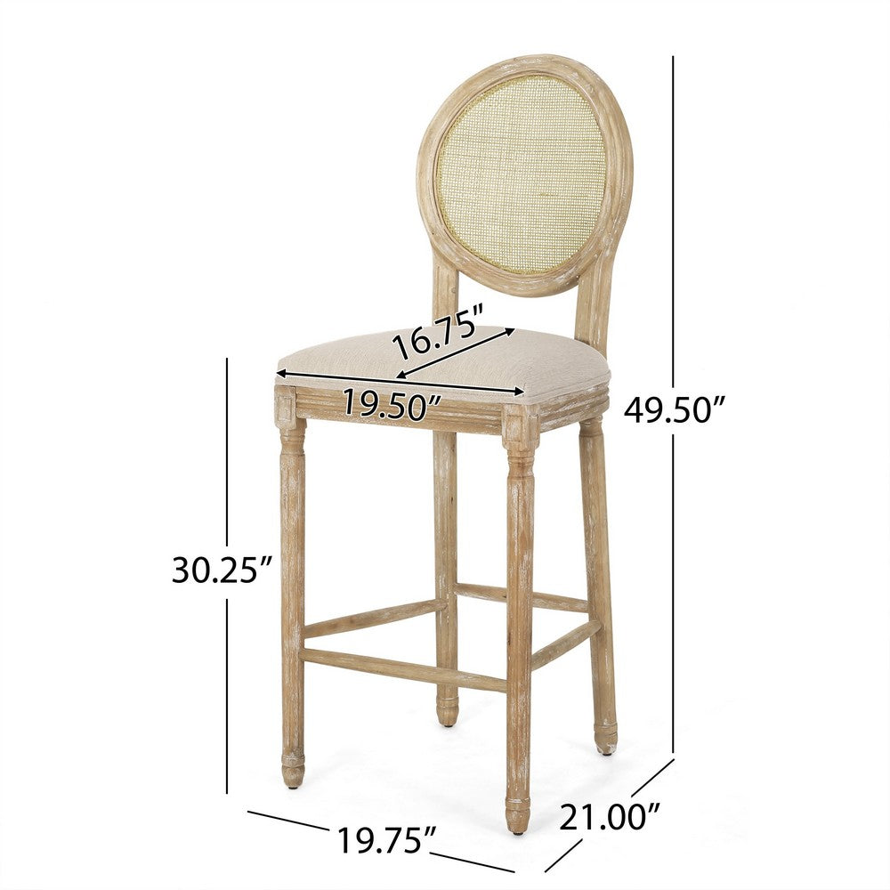Barstool Chair Set of 2 | Beige Cushion and Natural Brown Rattan Back