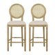 Barstool Chair Set of 2 | Beige Cushion and Natural Brown Rattan Back