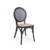 Dining Chair Set of 2 | Matte Black Rattan Woven Back and Brown Seat