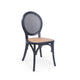 Dining Chair Set of 2 | Matte Black Rattan Woven Back and Brown Seat