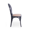 Dining Chair Set of 2 | Matte Black Rattan Woven Back and Brown Seat