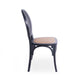Dining Chair Set of 2 | Matte Black Rattan Woven Back and Brown Seat