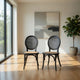 Dining Chair Set of 2 | Matte Black Rattan Woven Back and Brown Seat