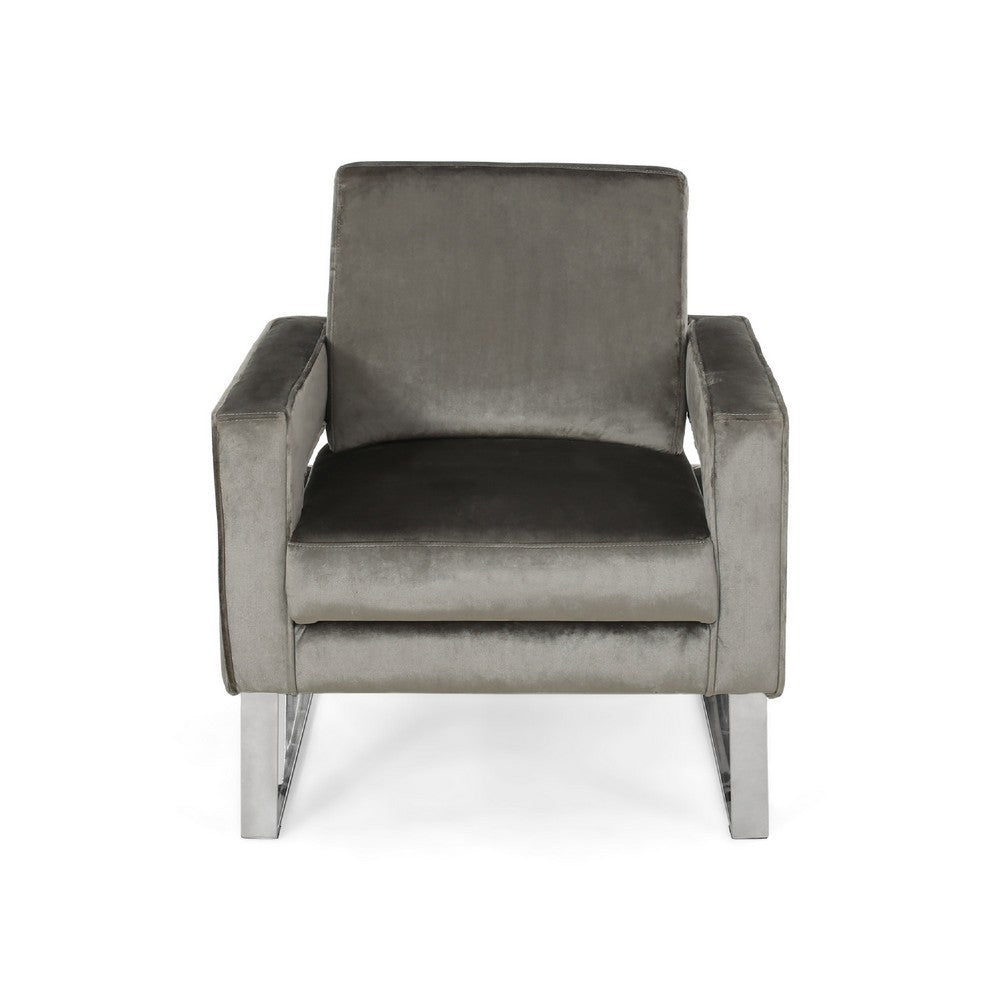 Club Armchair | Cutout Armrests | Chrome Steel and Modern Gray Velvet
