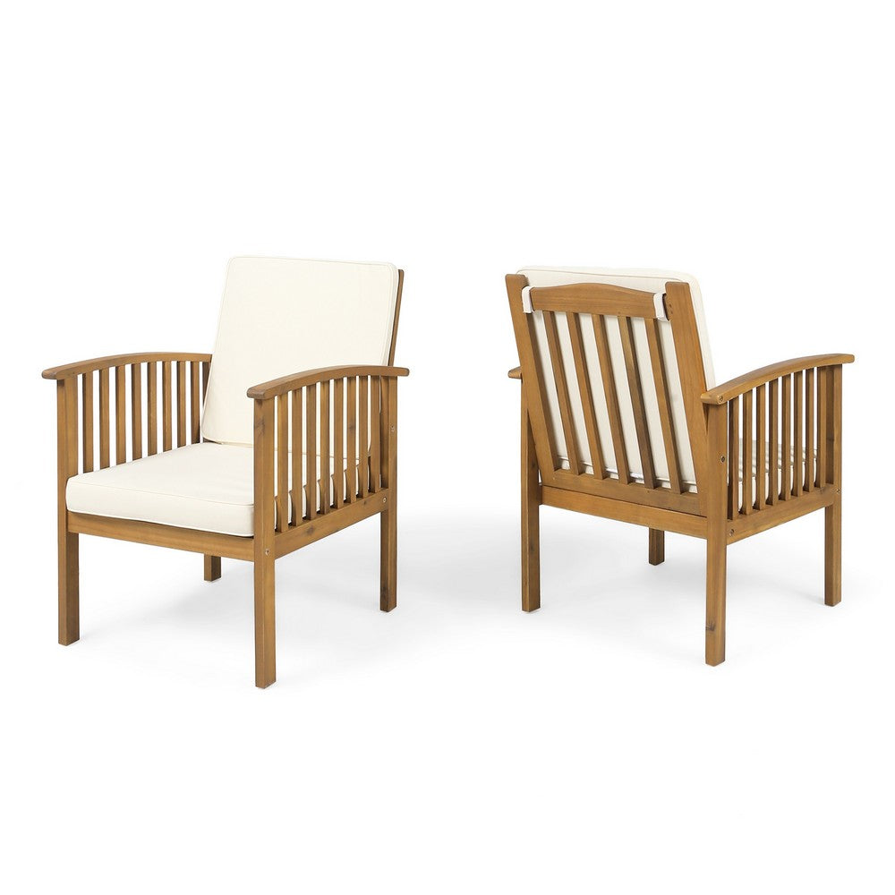 Gerry Outdoor Club Chairs Set of 2 | Cream |  Slatted Light Brown