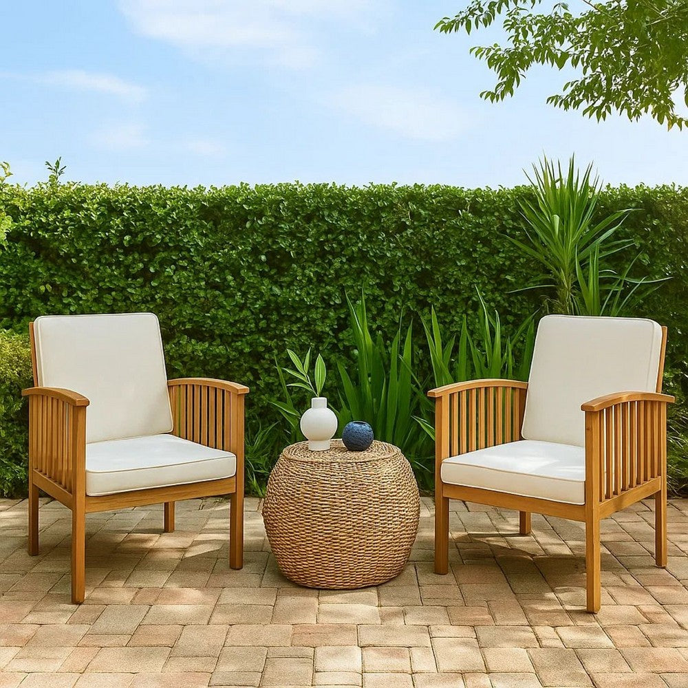 Gerry Outdoor Club Chairs Set of 2 | Cream |  Slatted Light Brown