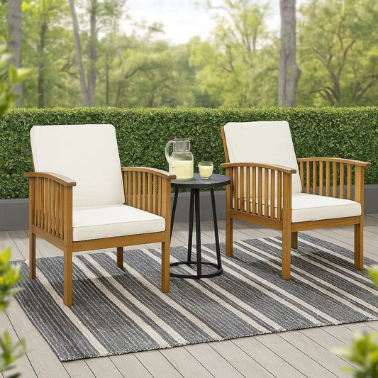 Gerry Outdoor Club Chairs Set of 2 | Cream |  Slatted Light Brown